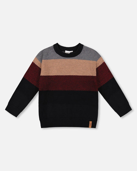 Color Block Knit Sweater Red And Black
