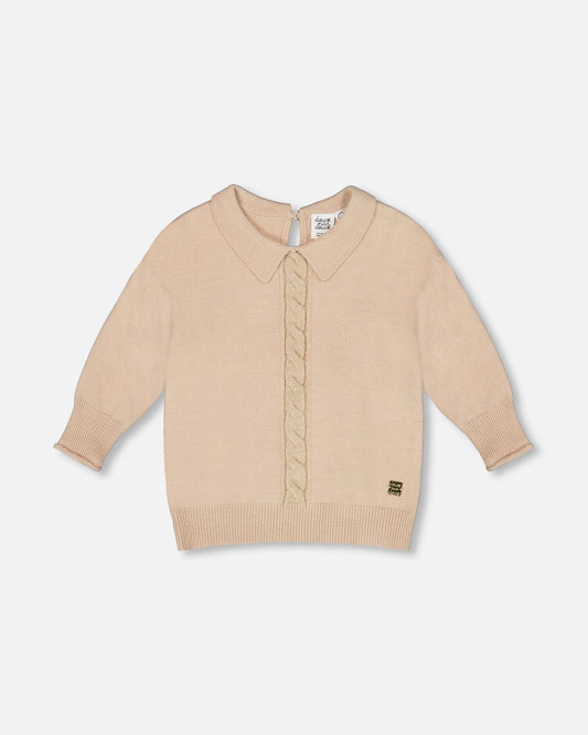 3/4 Sleeve Knitted Sweater Beige