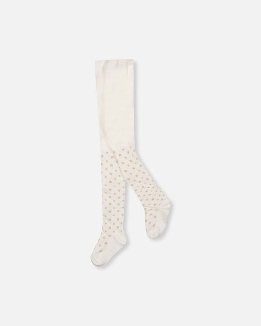 Knit Tights Off-White With Golden Star Pattern