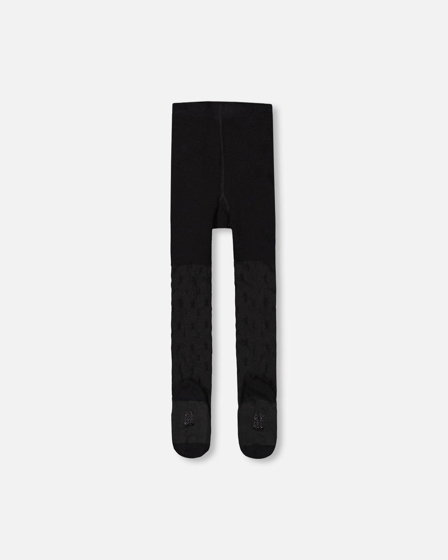 Knit Tights Black With Tone-On-Tone Star Pattern