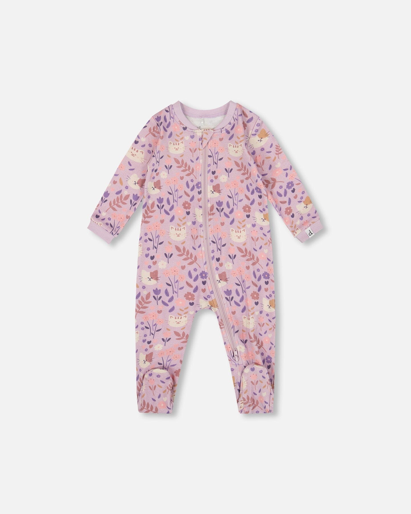 One-Piece Organic Cotton Pajama Lilac Cat Print