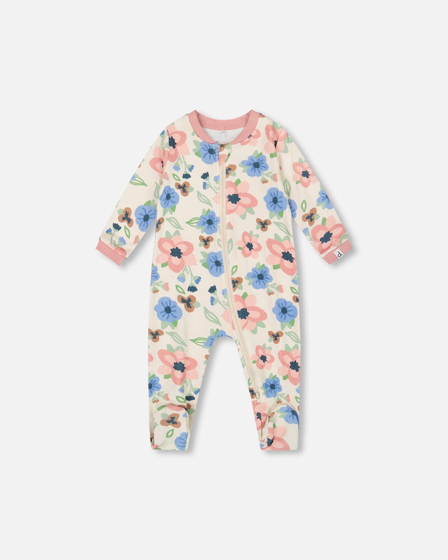 One-Piece Organic Cotton Pajama Off-White Flower Print