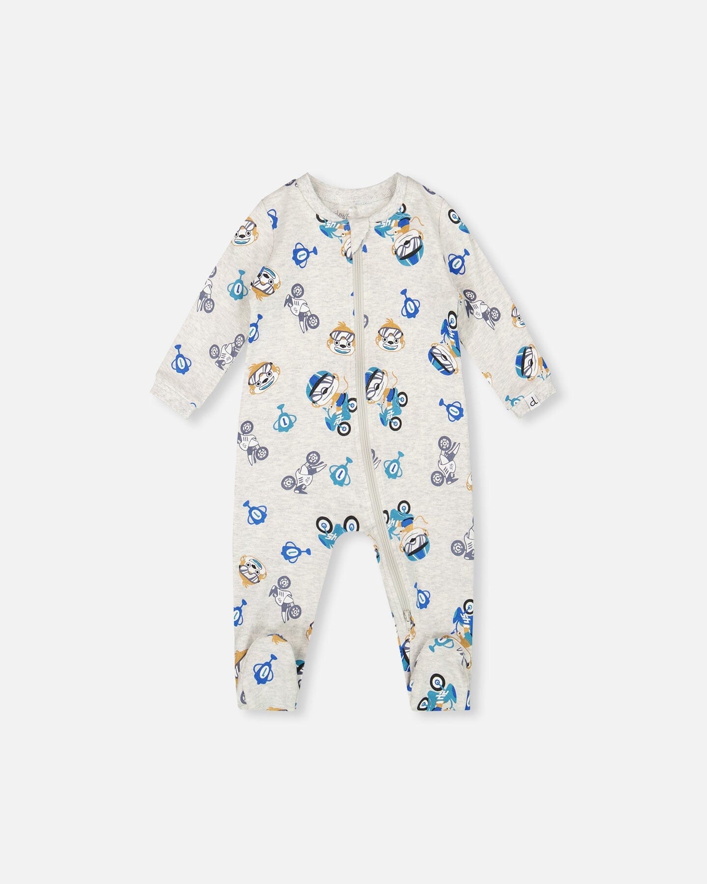 One-Piece Organic Cotton Pajama Beige Monkey Print