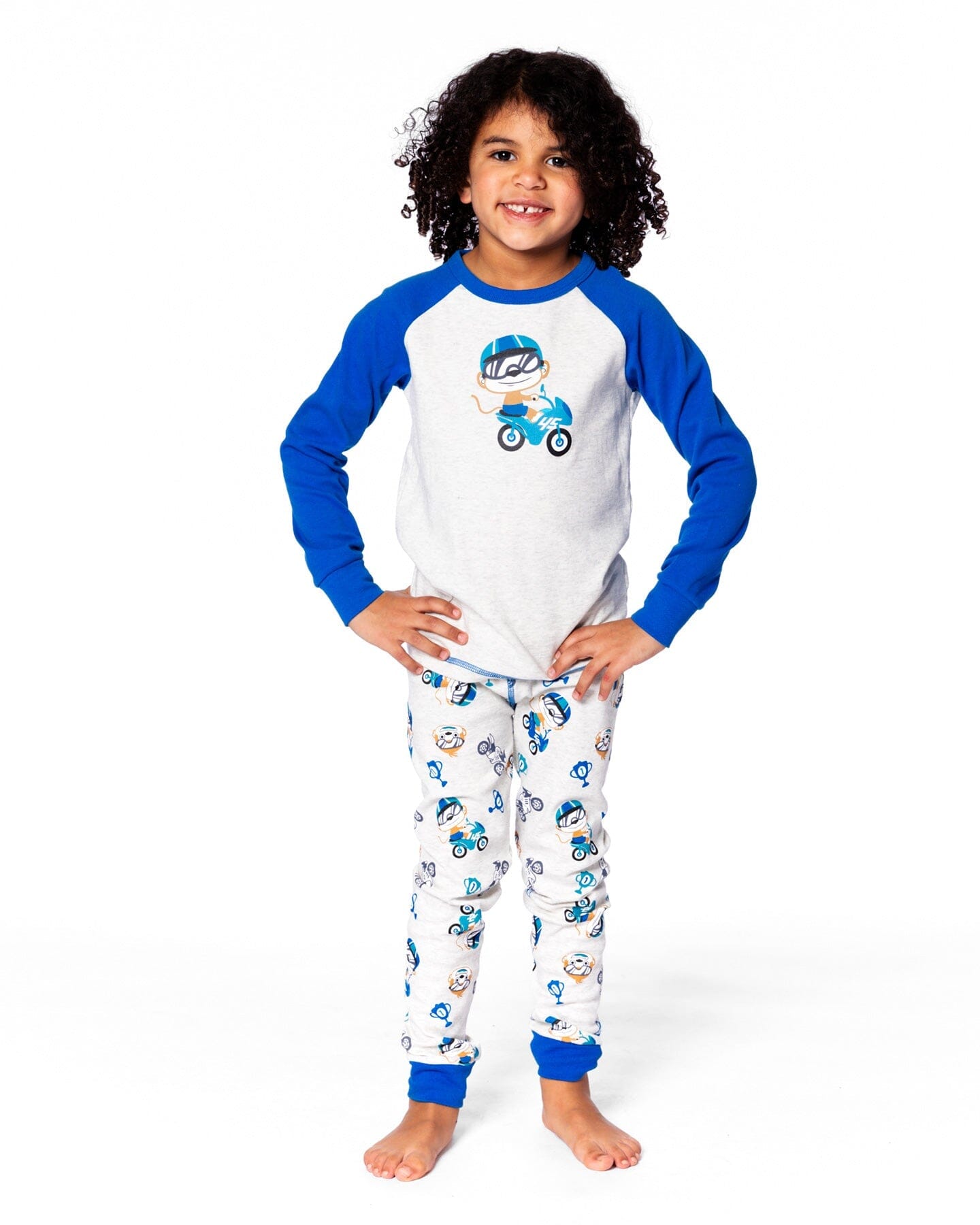 Two-Piece Organic Cotton Pajama Set Beige Monkey Print