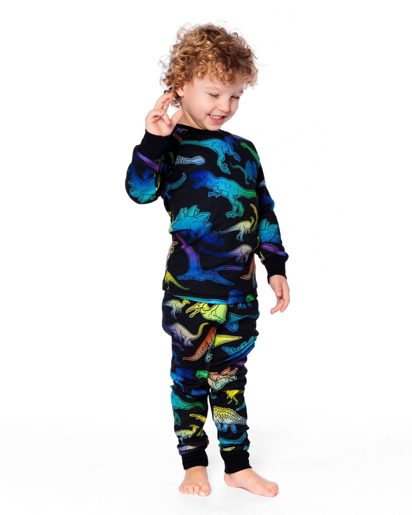 Two-Piece Organic Cotton Pajama Set Black Dinosaur Print