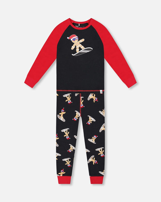 Two-Piece Organic Cotton Pajama Set Black Cookie Print