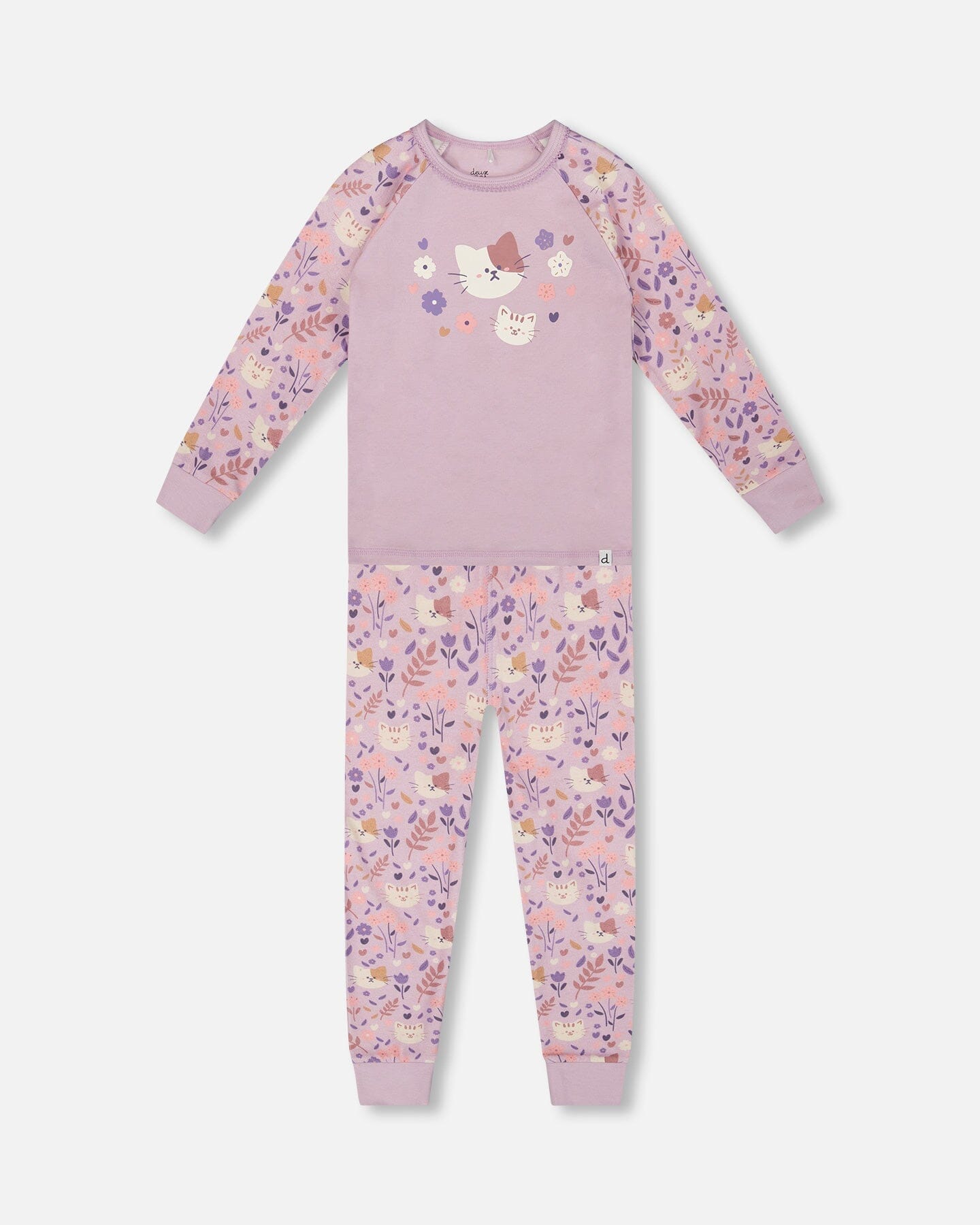 Organic Cotton Two-Piece Pajamas Lilac Cat Print