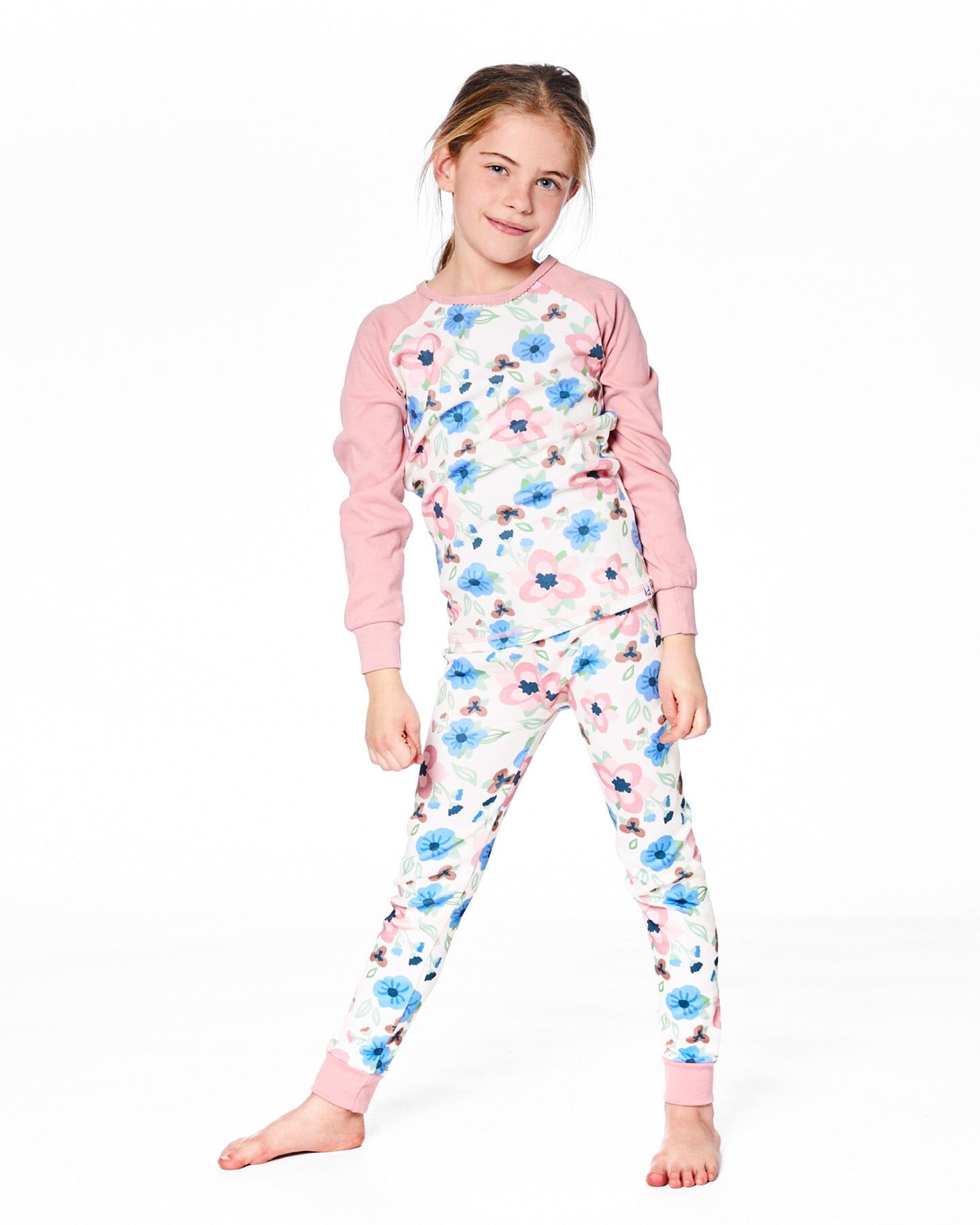 Organic Cotton Two-Piece Pajamas Off-White Flower Print