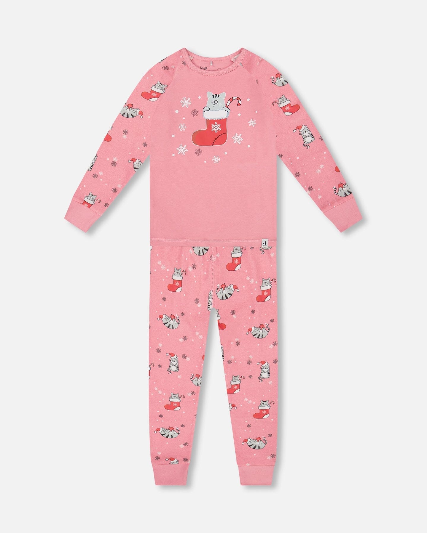 Organic Cotton Two-Piece Pajamas Pink Cat Print