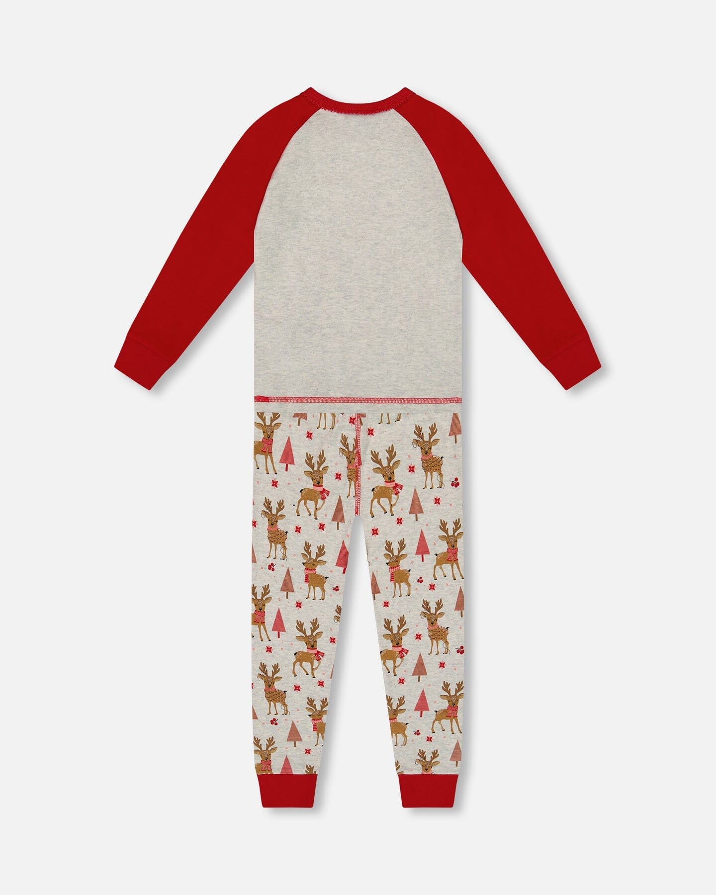 Organic Cotton Two-Piece Pajamas Beige Girly Reindeer Print