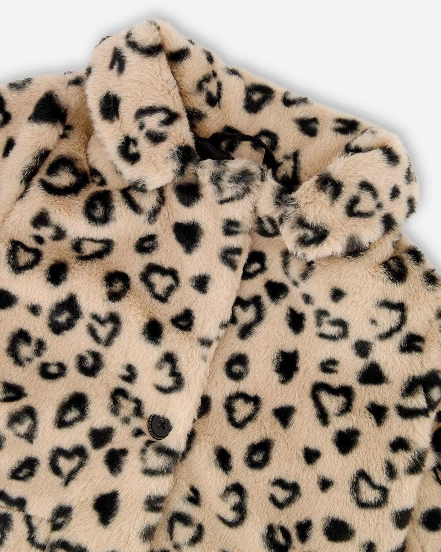 Printed Fake Fur Long Coat Black And Beige Leopard