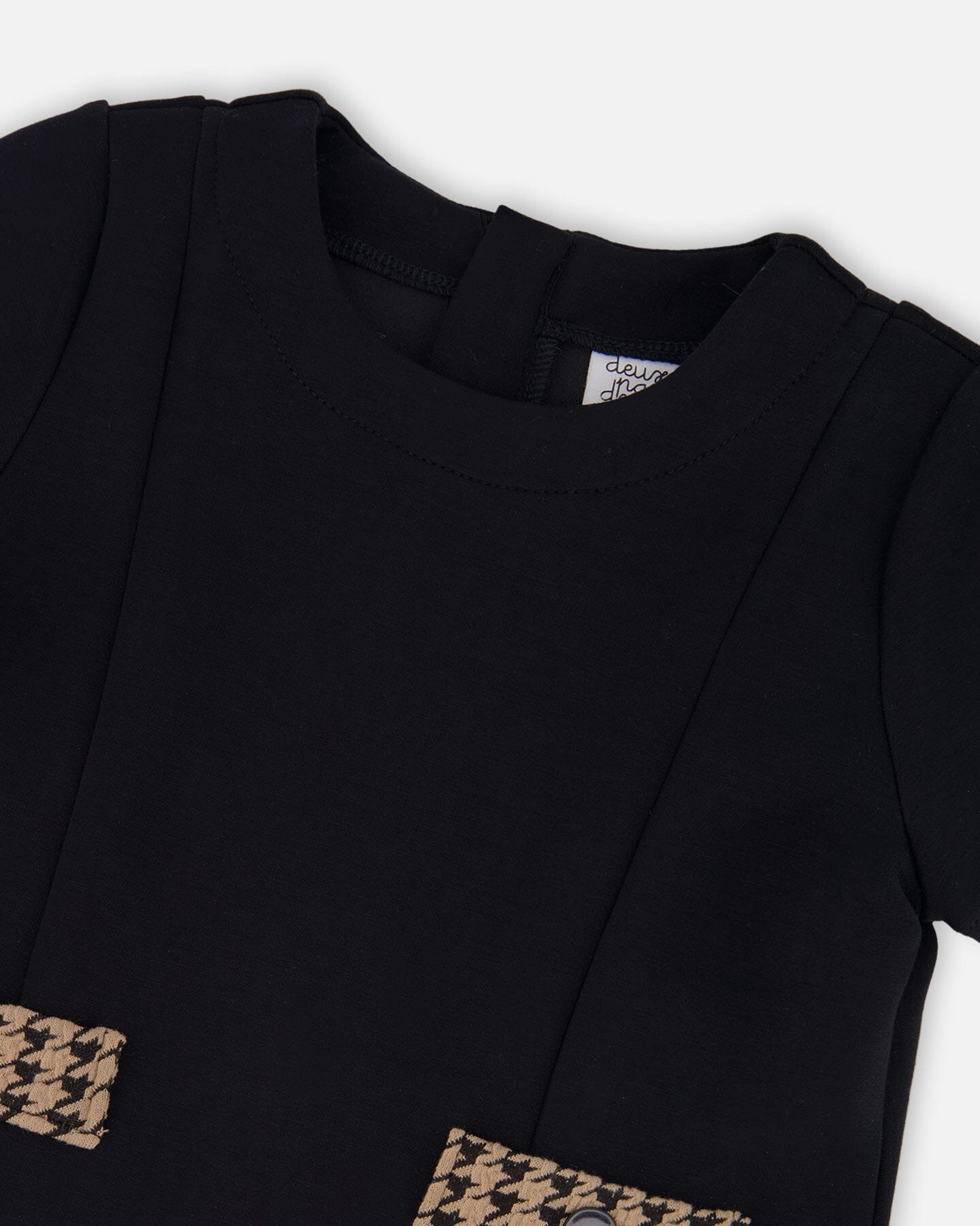 Short Sleeve Bi-Material Milano And Jacquard Knit Dress Black