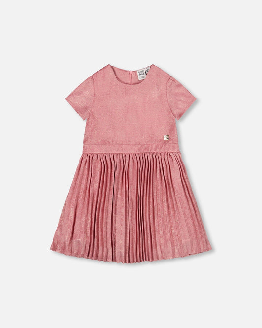 Short Sleeve Dress With Pleated Skirt Dusty Pink