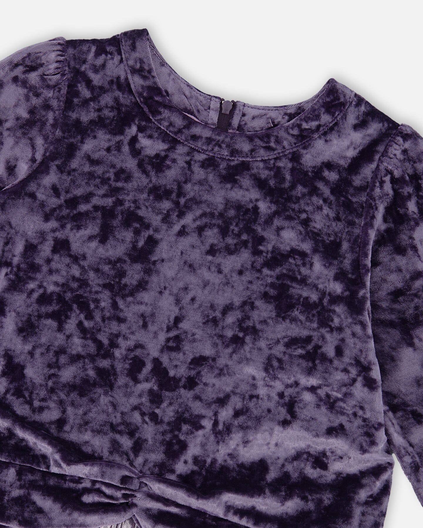 Long Sleeve Bi-Material Velour And Jersey Dress Purple Gray