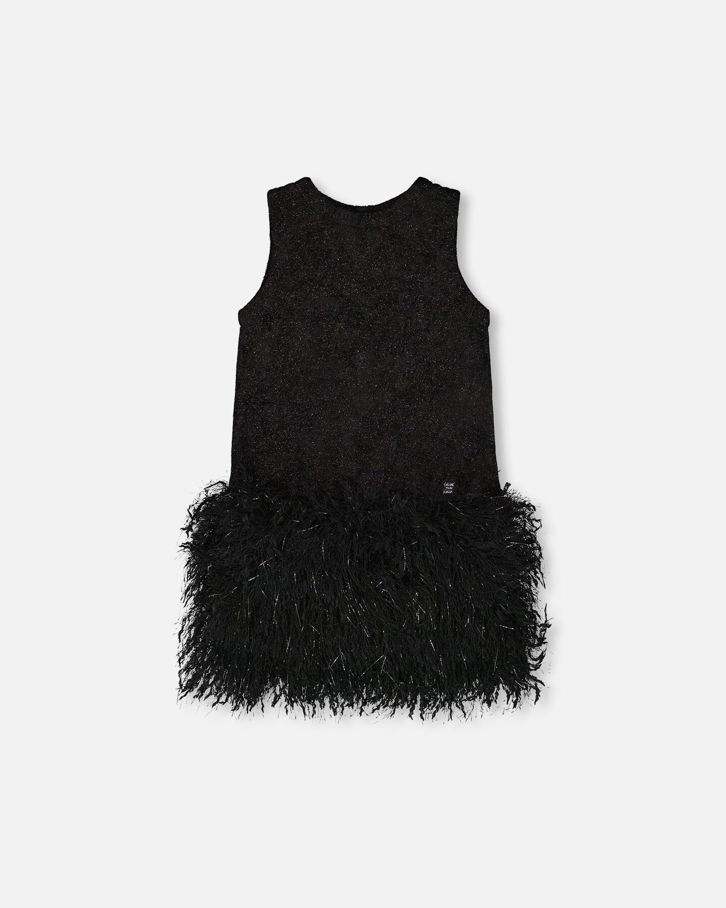 Sleeveless Bi-Material Lurex Dress With Feathers Black
