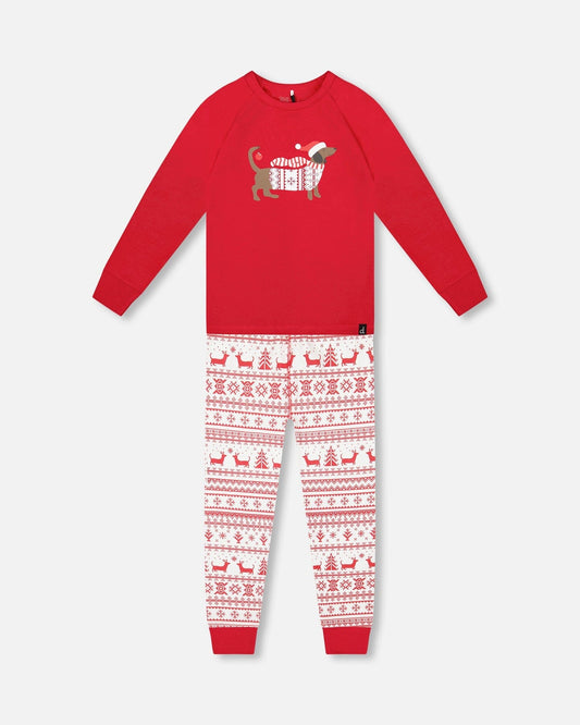 Organic Cotton Two-Piece Pajamas Red And White Fairisle