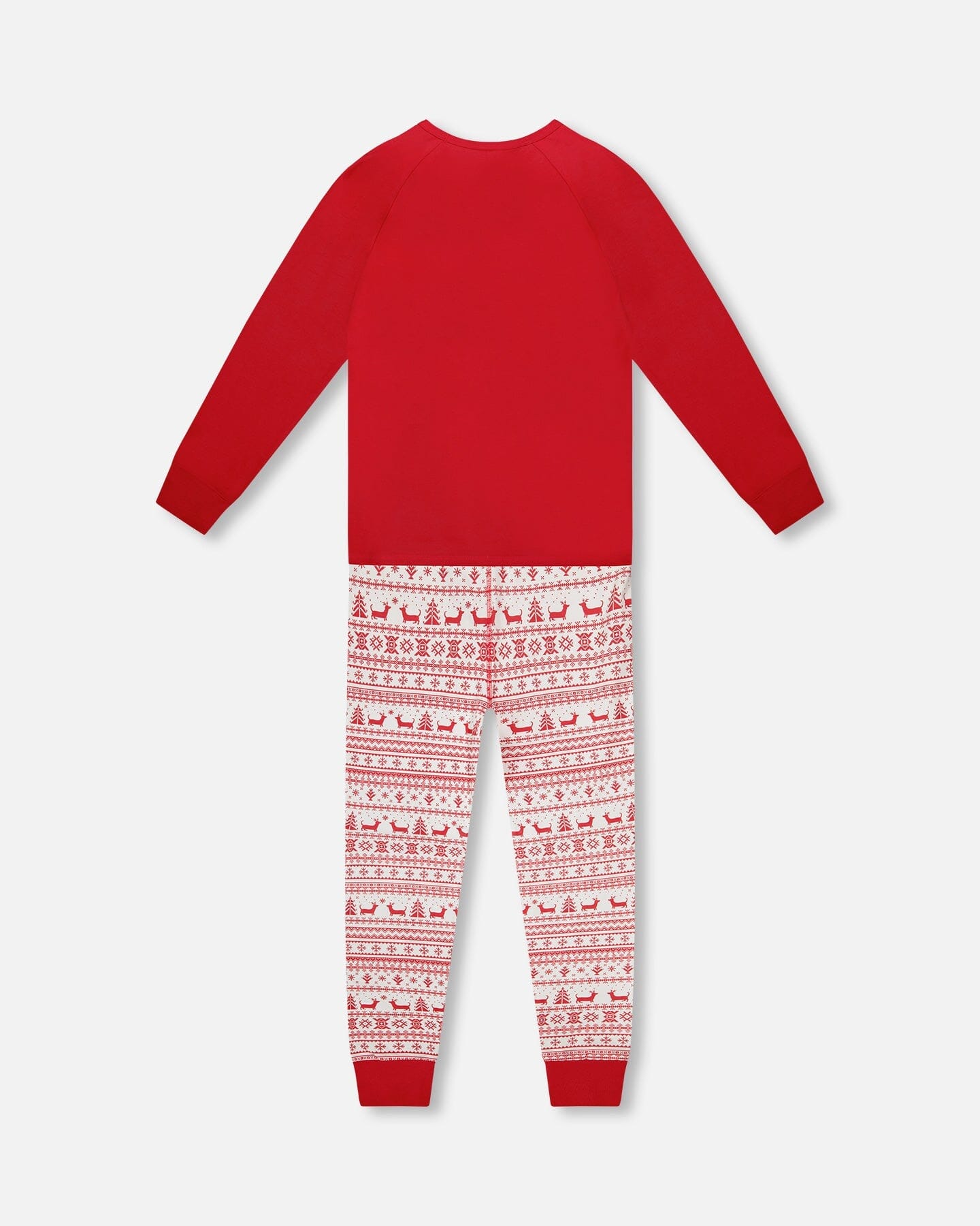 Adult Men Organic Cotton Two-Piece Pajama Set Red And White Fairisle