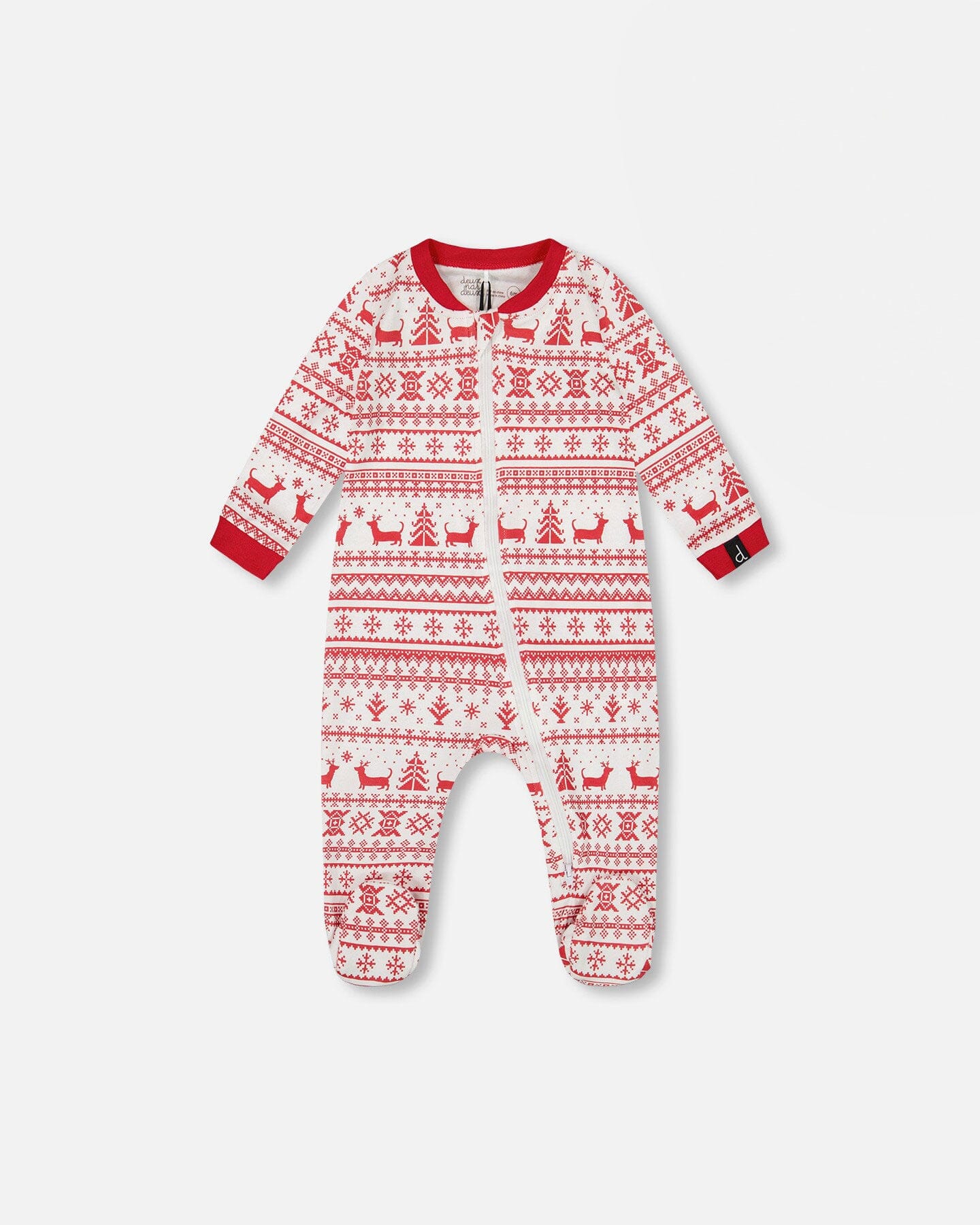 Organic Cotton Baby One-Piece Pajama Red And White Fairisle