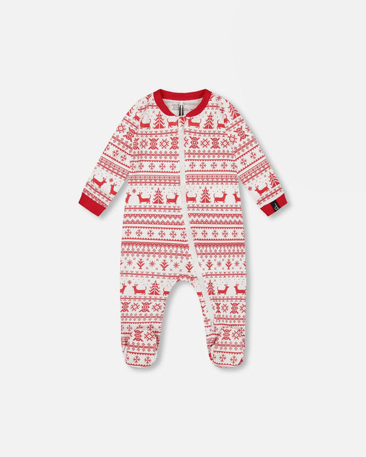 Organic Cotton Baby One-Piece Pajama Red And White Fairisle
