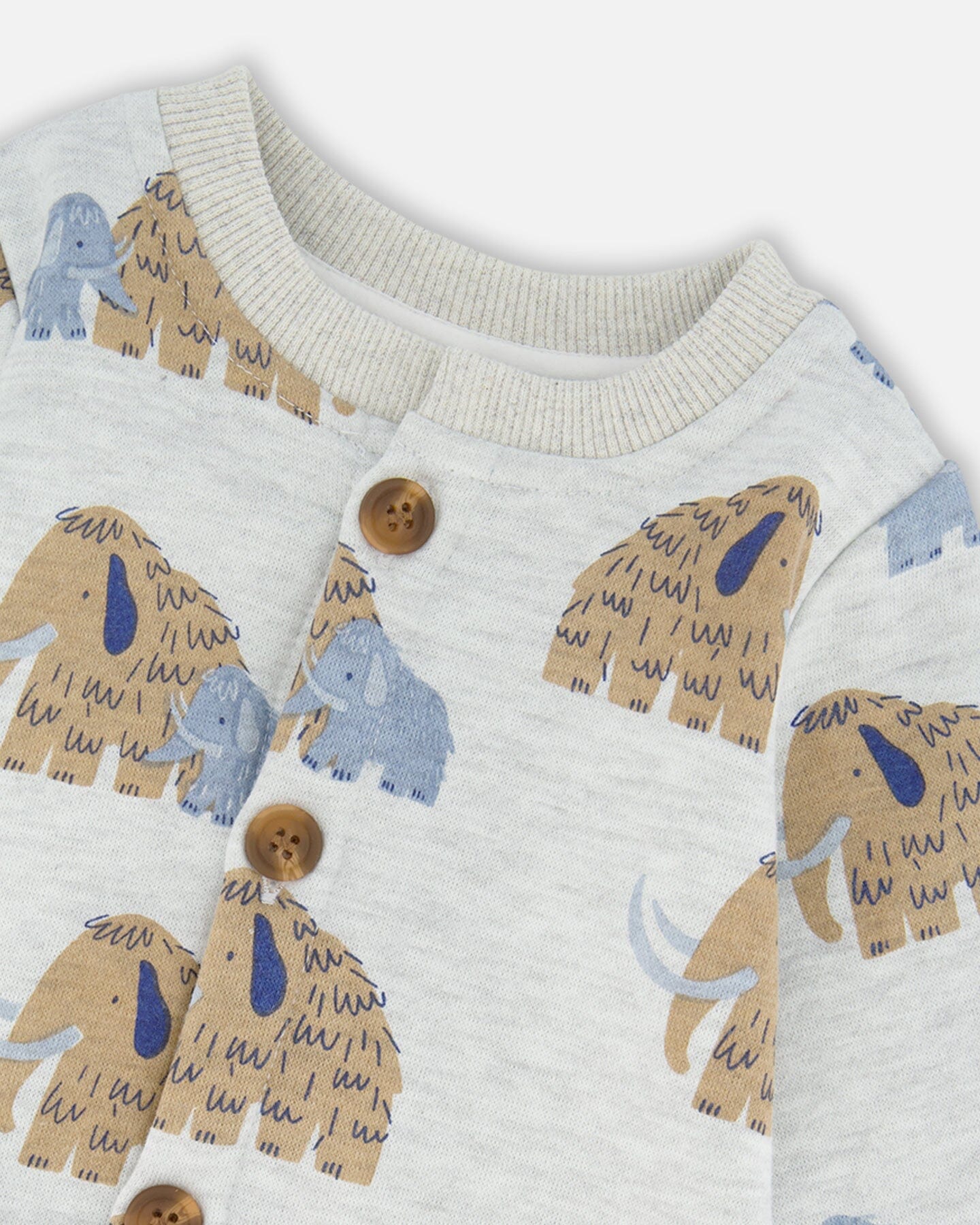 One-Piece Fleece Romper Beige Mammoth Print