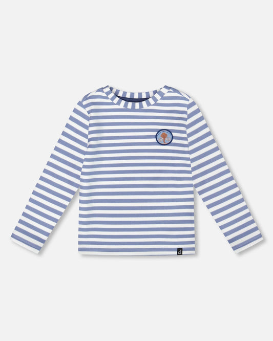 Super Soft Long Sleeve Striped Jersey T-Shirt Light Blue