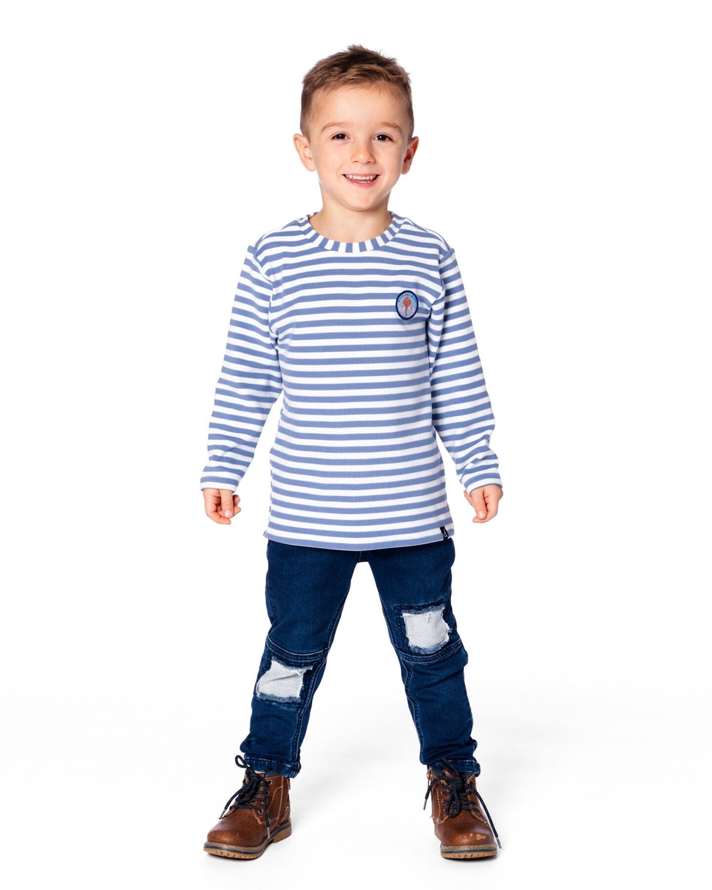 Super Soft Long Sleeve Striped Jersey T-Shirt Light Blue