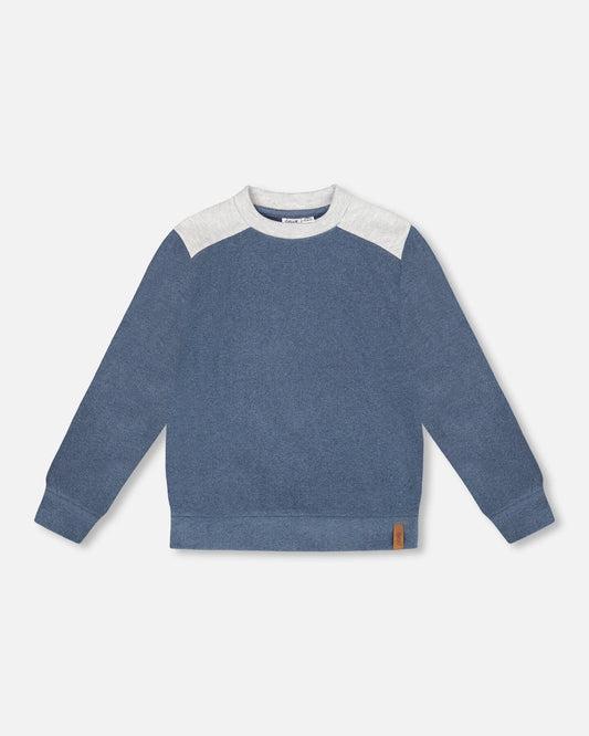 Super Soft Long Sleeve Flat Back Rib Top With Elbow Patches Navy Blue