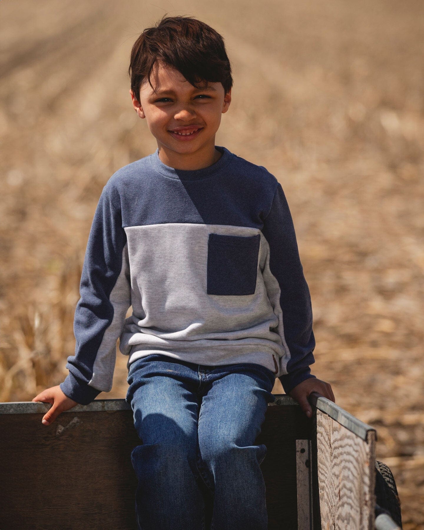 Long Sleeve Super Soft Brushed Jersey Top Color Block Light Heather Gray
