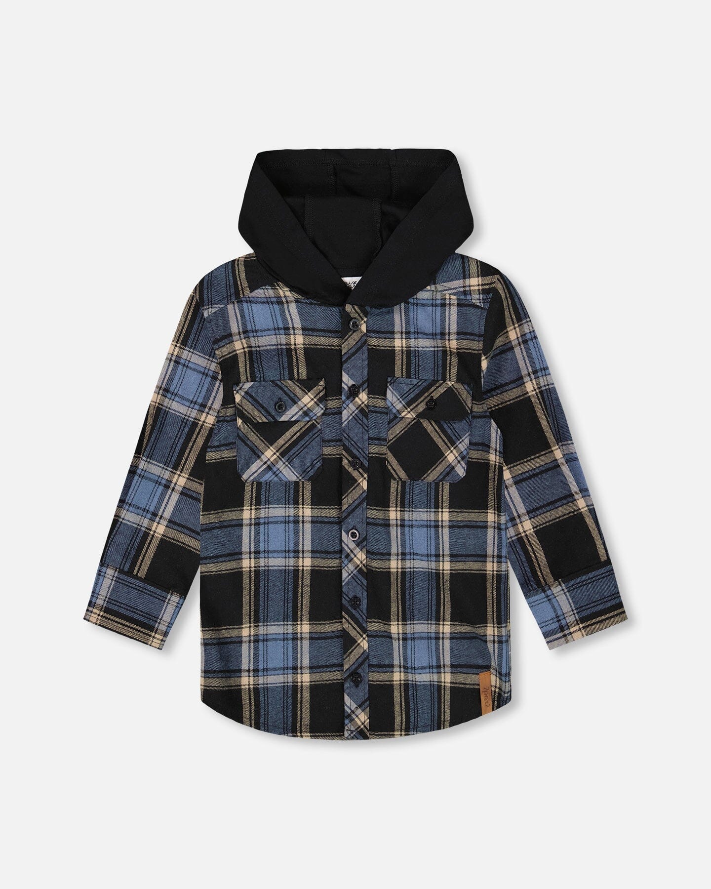 Long Sleeve Hooded Flannel Shirt Blue And Black