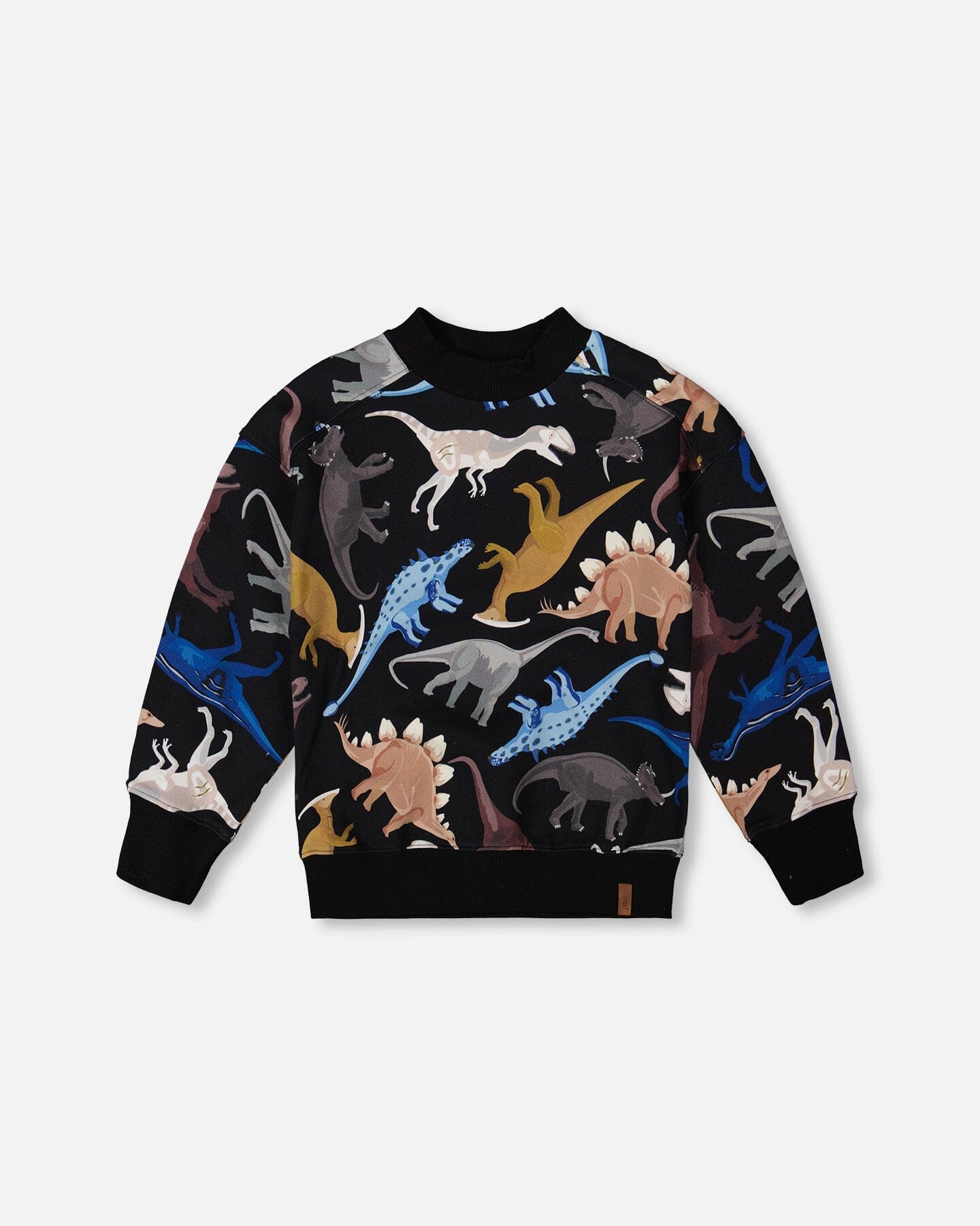 Pullover Fleece Sweatshirt Black Dinosaur Print