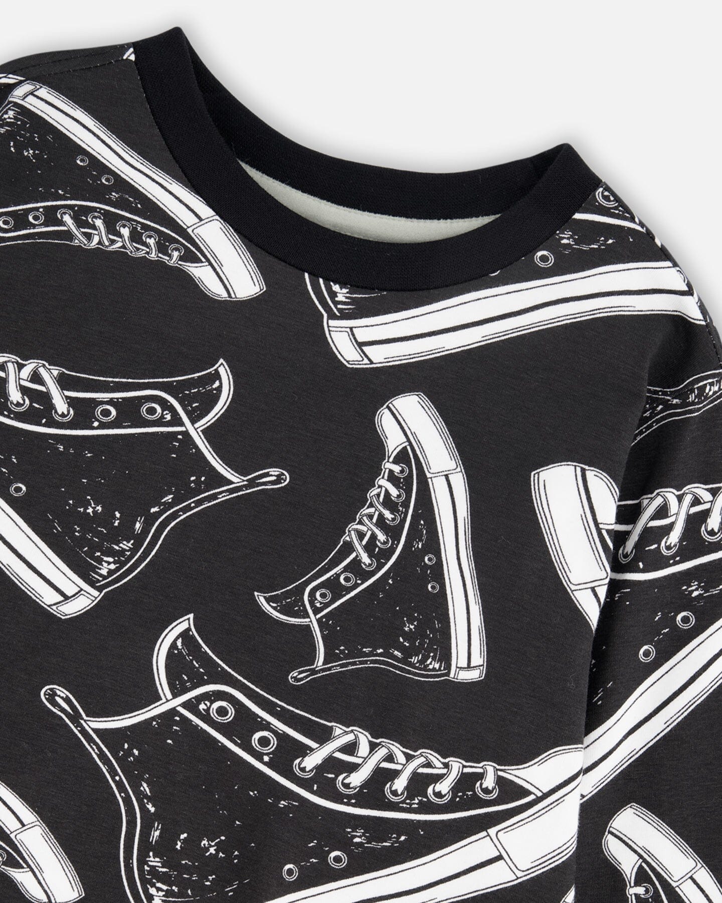 Long Sleeve Organic Cotton Allover Print Tee Black