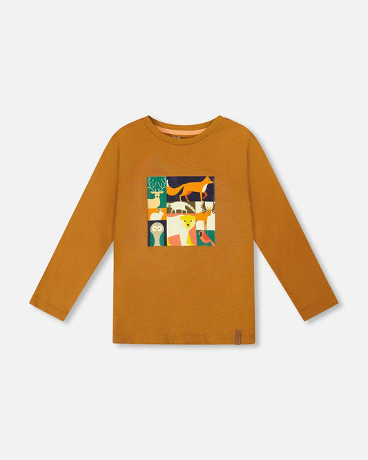 Long Sleeve Cotton Jersey Tee Shirt Orange Brown