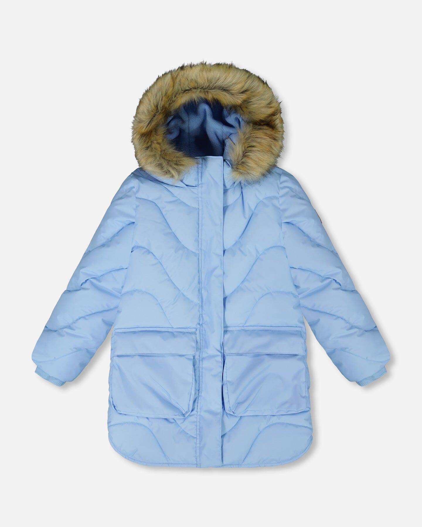 Long Wavy Quilt Puffy Winter Coat Powder Blue