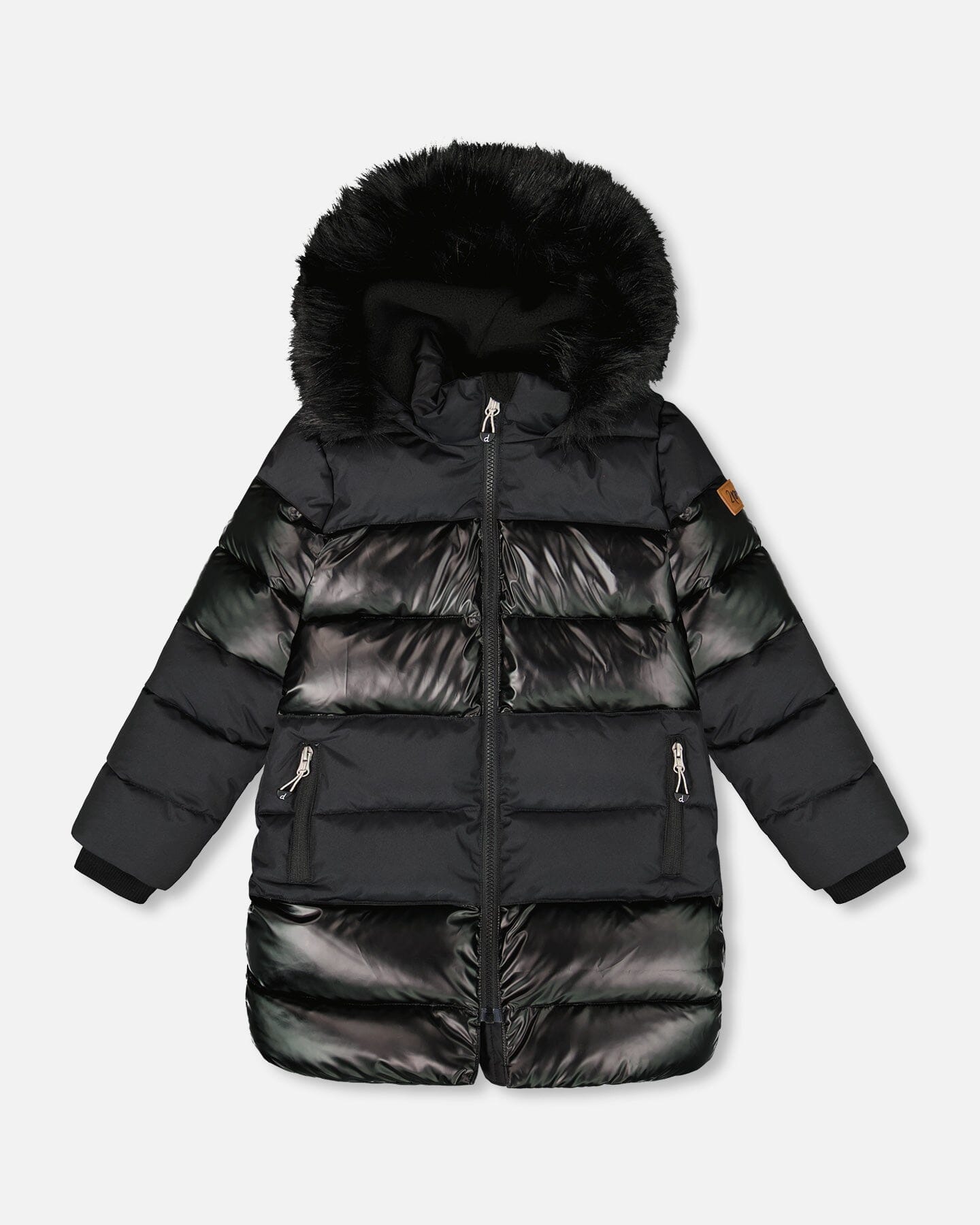 Long Metallic Puffy Coat Black