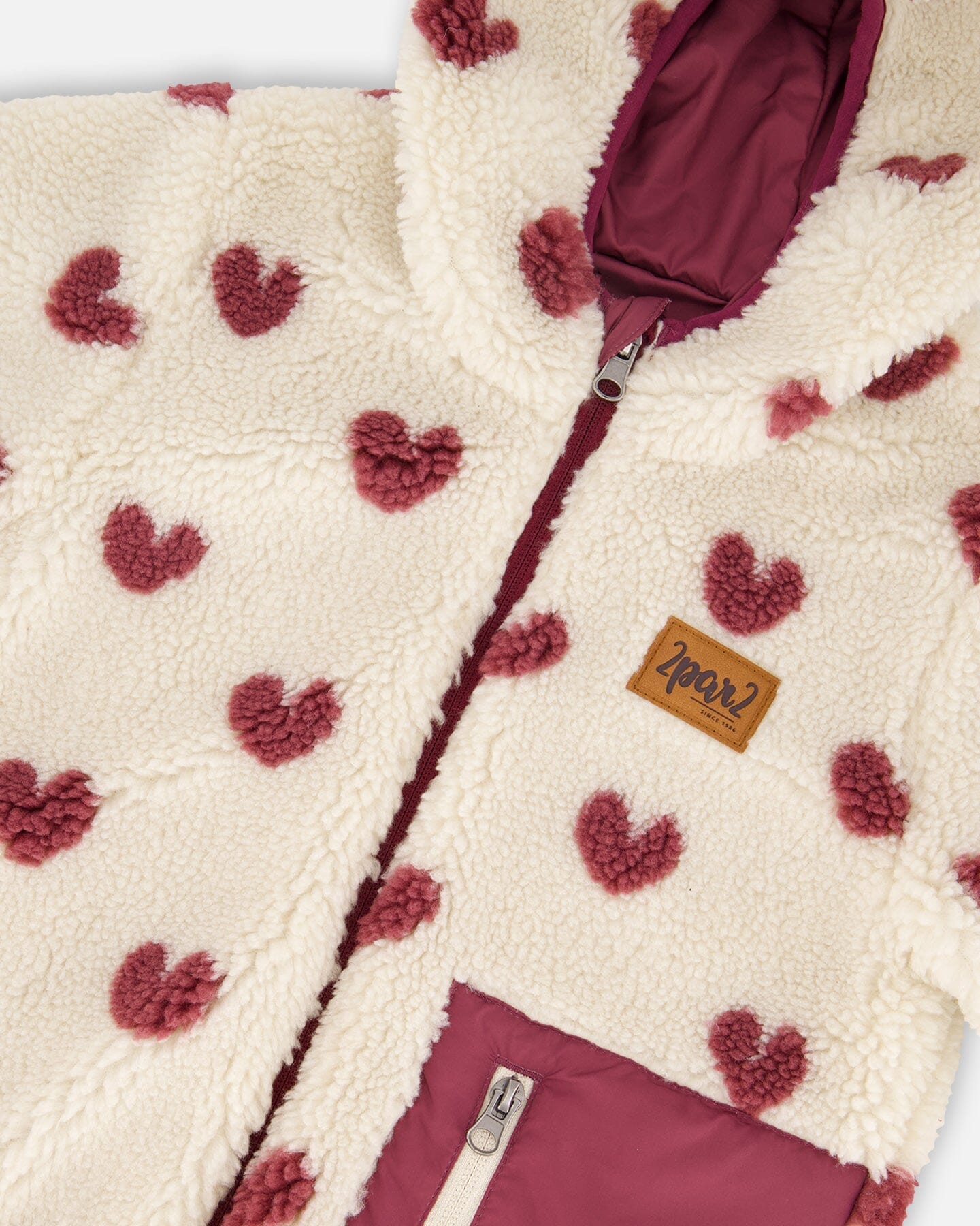 Reversible Mid-Season Sherpa Jacket Burgundy Heart