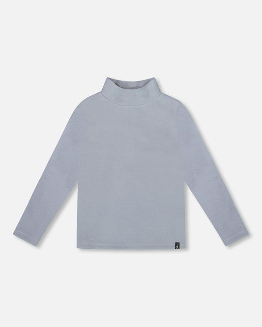 Super Soft Ribbed Mock Neck Top Blue Gray