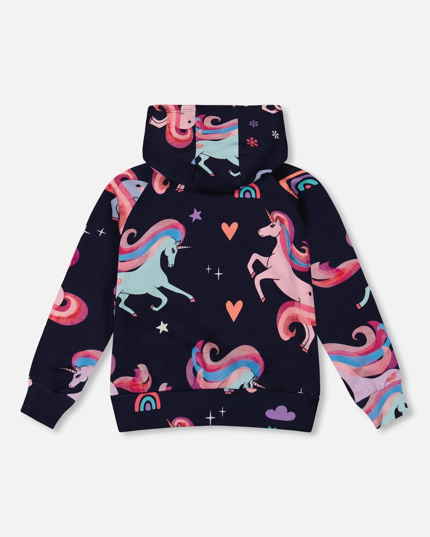 Pullover Fleece Hoodie Navy Unicorn Print