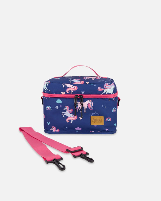 Lunch Box Navy Unicorn Print