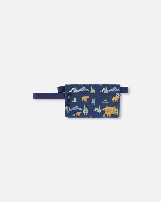 Double Pencil Case Navy Animal Print