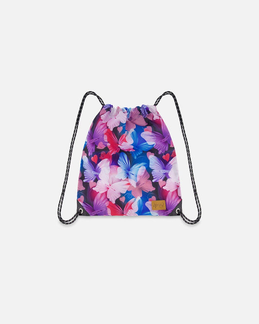 Drawstring Bag Black Butterfly Print