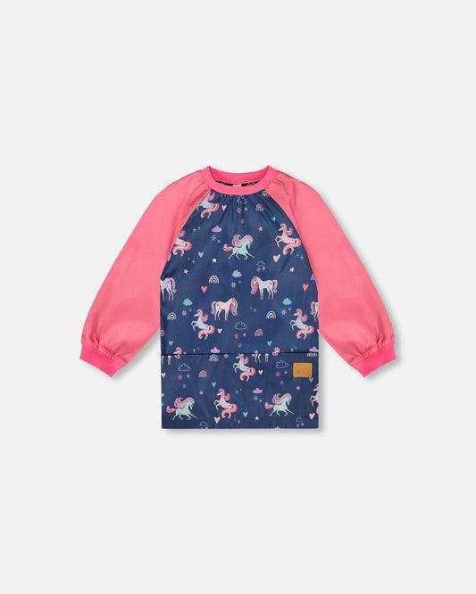 School Apron Navy Unicorn Print