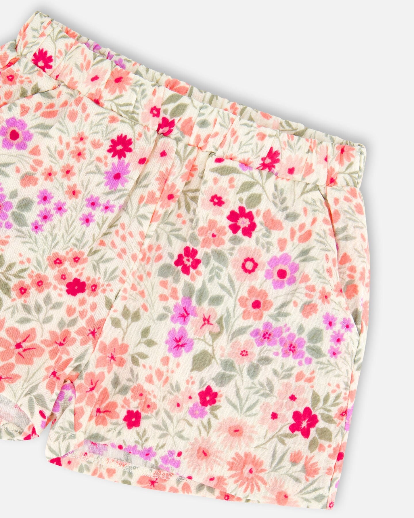 Tank Top With Smocking And Shorts Set In Muslin Off White Printed Flowers