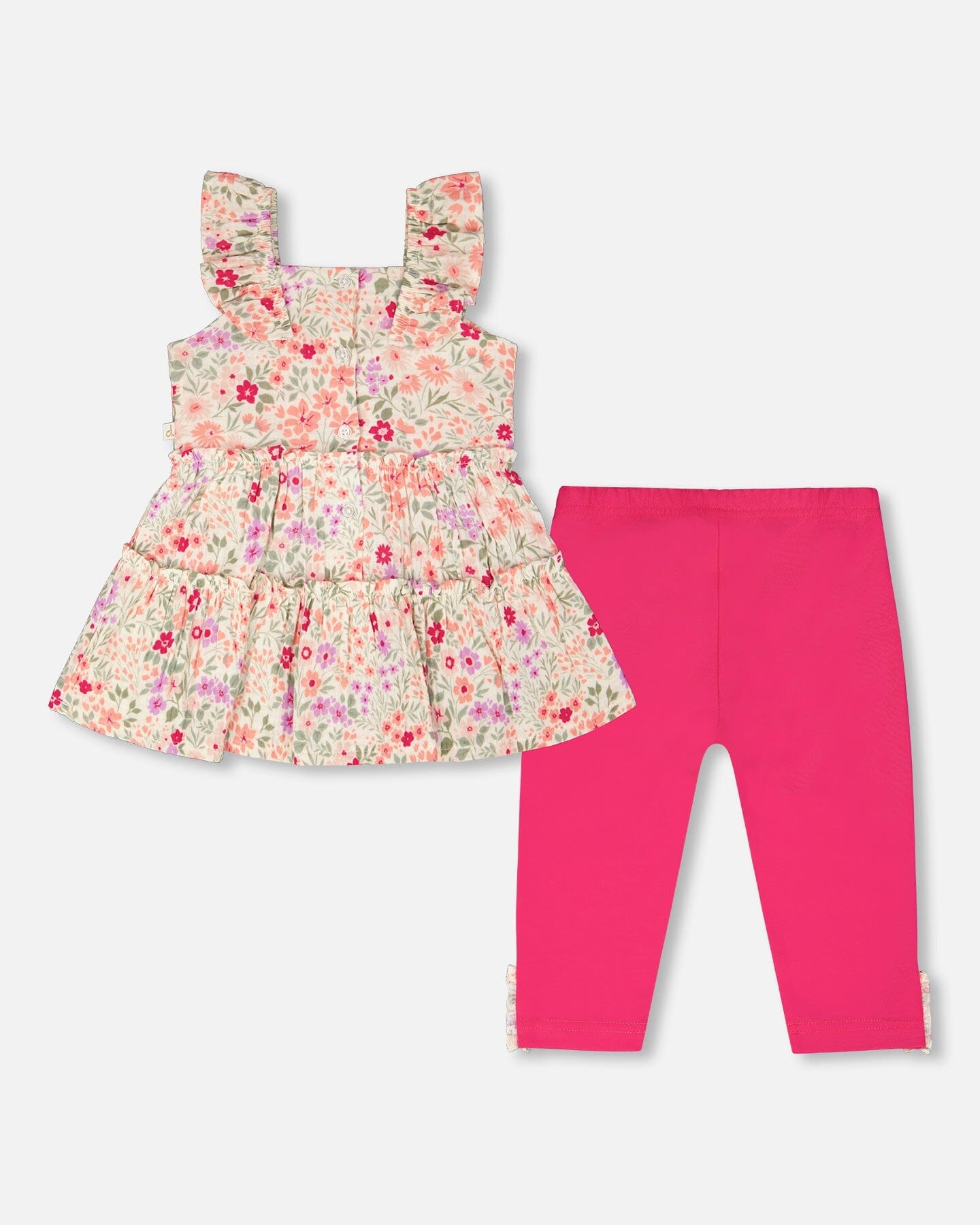 Tunic And Organic Cotton Capri Set Off White Printed Flowers And Pink