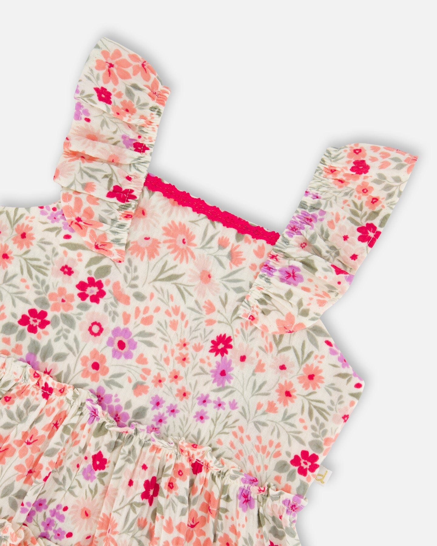 Tunic And Organic Cotton Capri Set Off White Printed Flowers And Pink