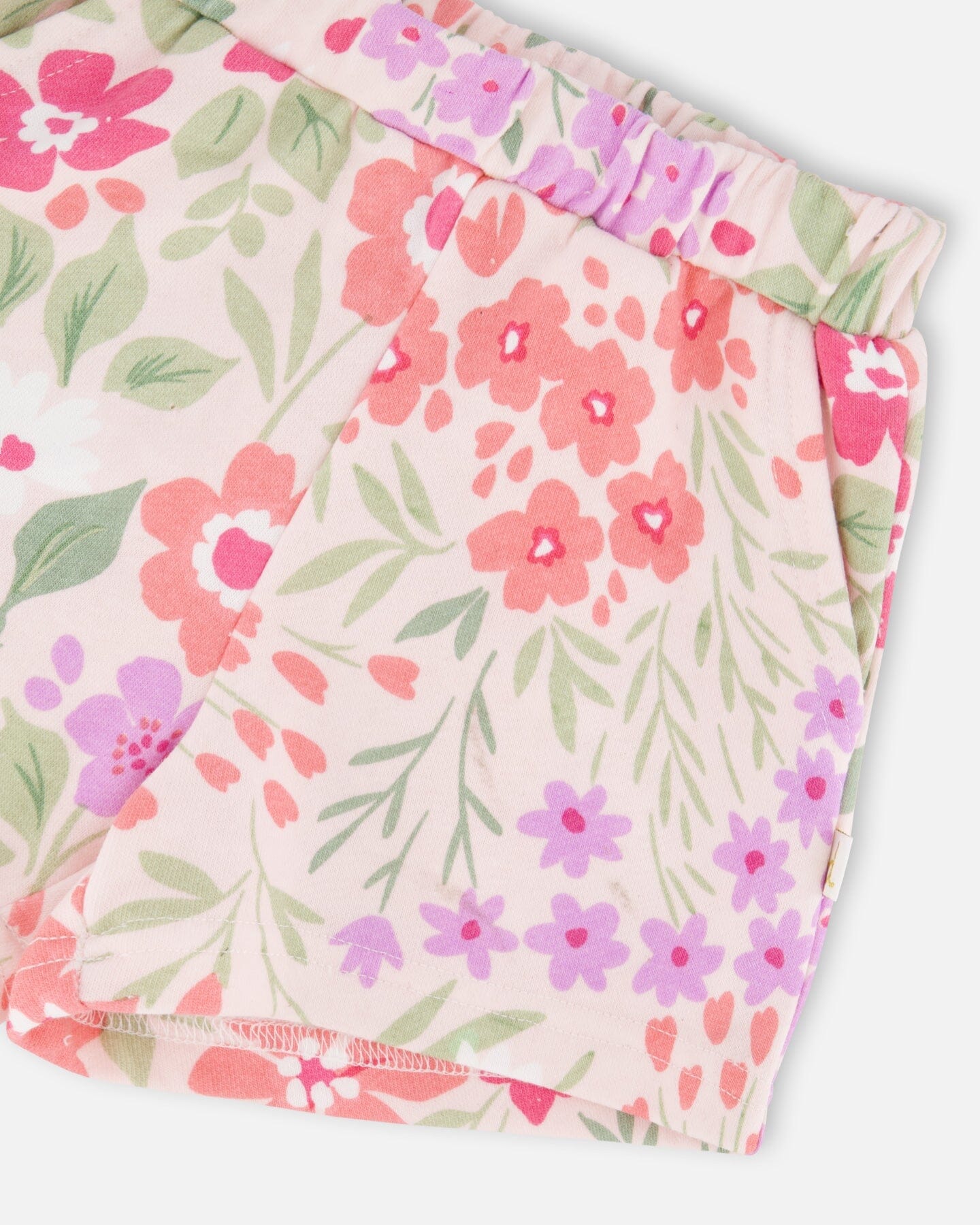 French Terry Shorts Pink Printed Flowers