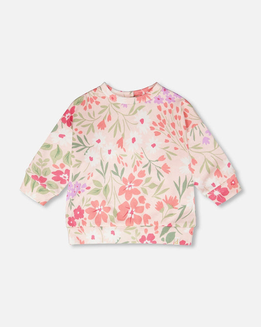 French Terry Sweatshirt Pink Printed Flowers