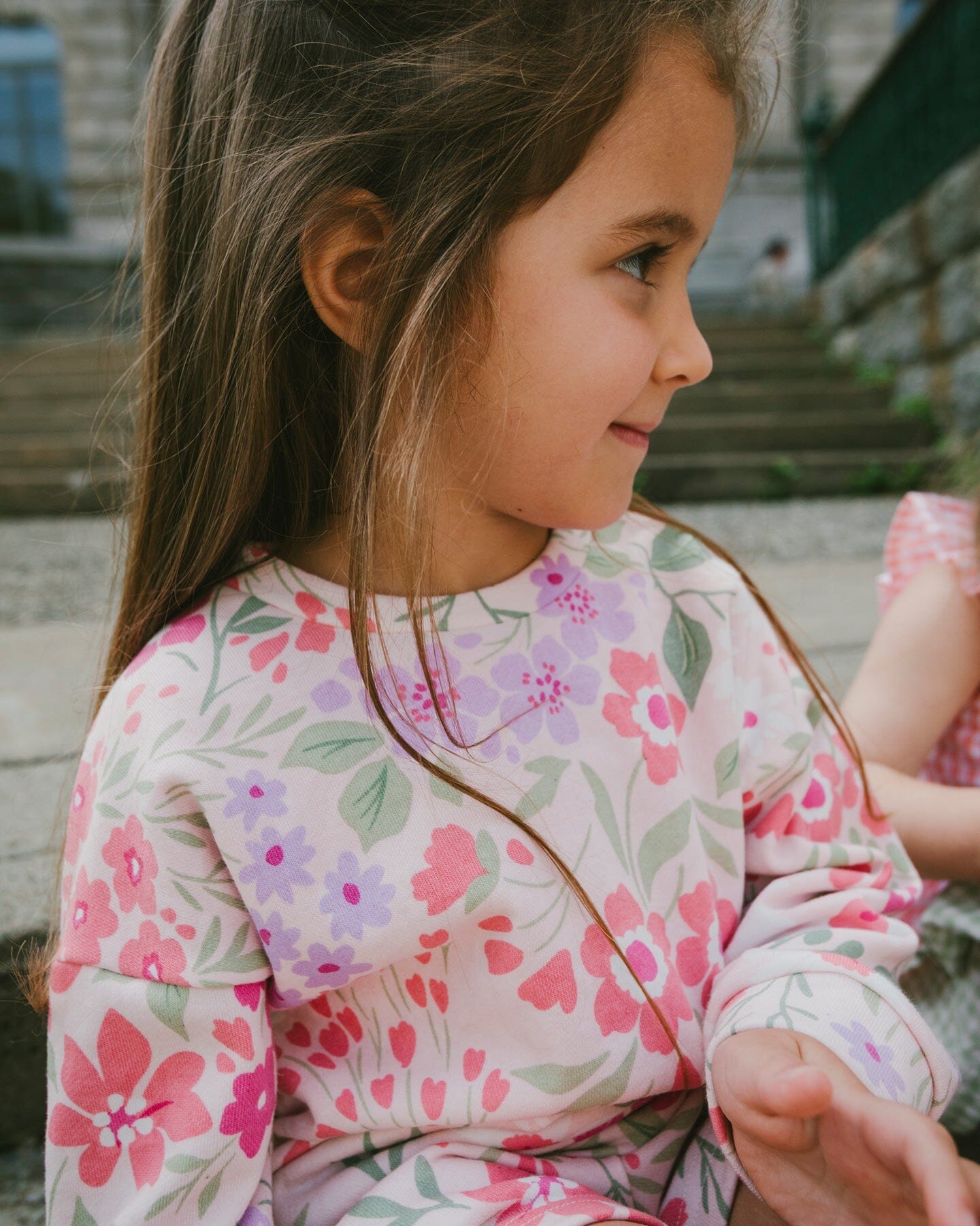 French Terry Sweatshirt Pink Printed Flowers