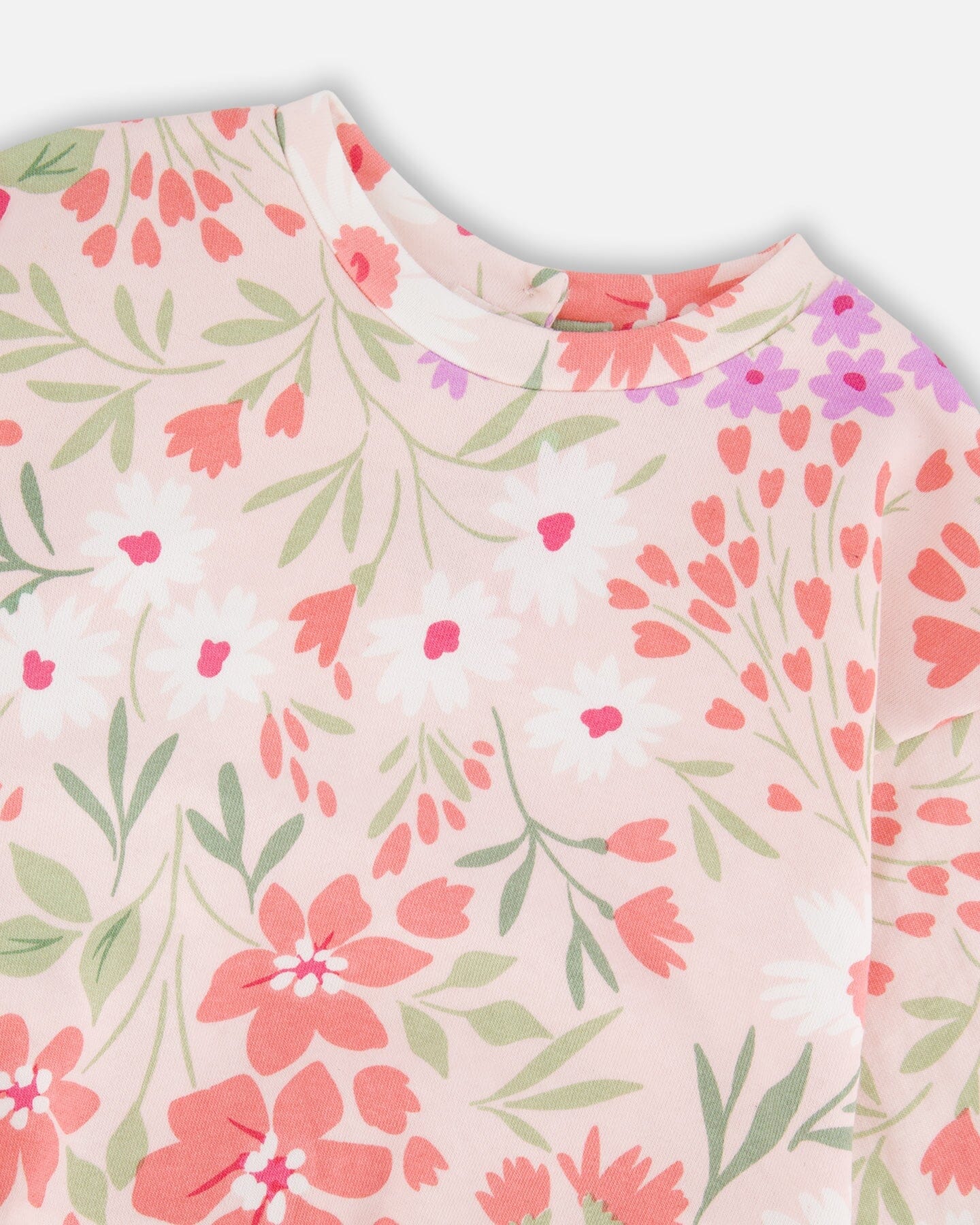 French Terry Sweatshirt Pink Printed Flowers