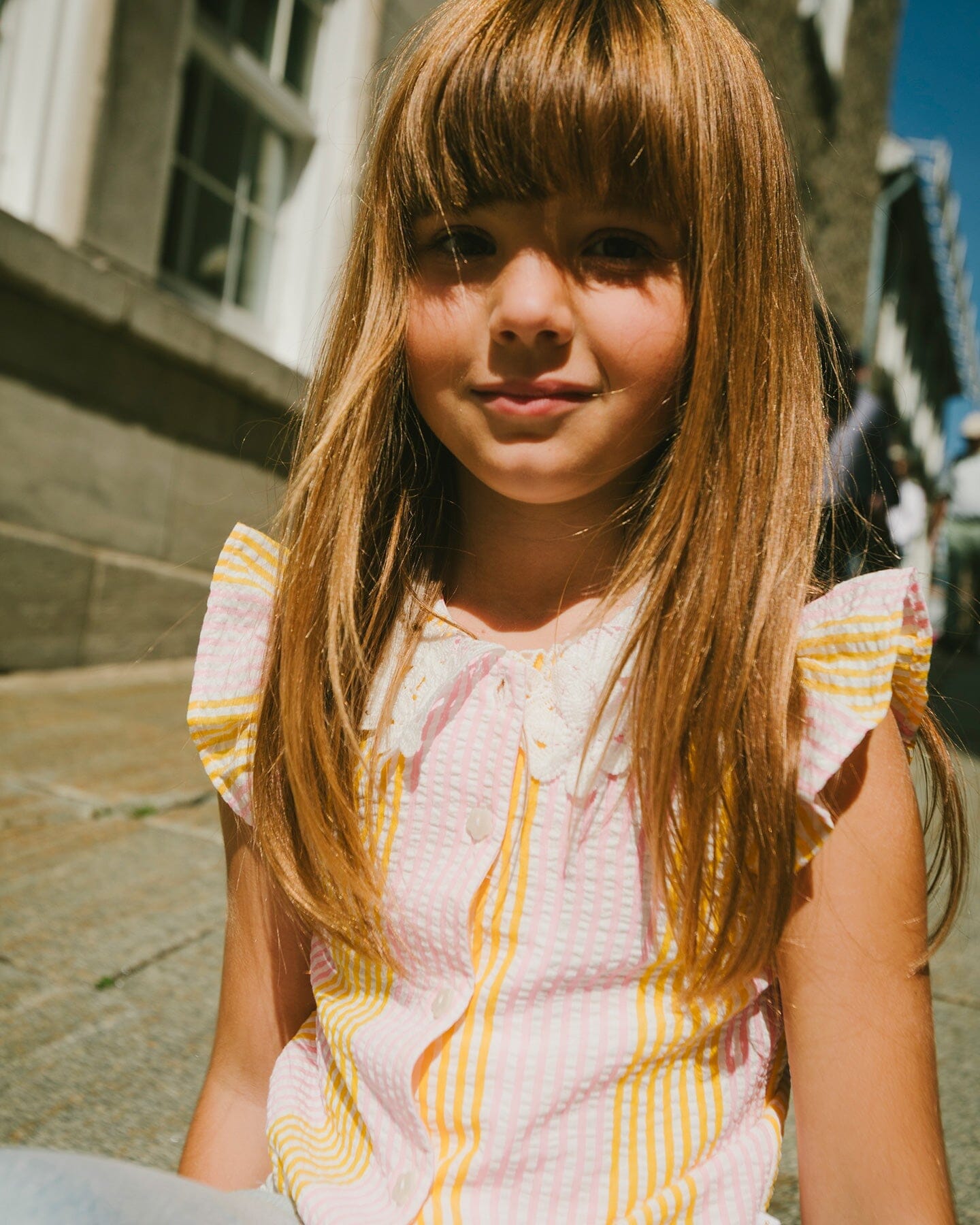 Sleeveless Shirt Pink And Yellow Stripes With Crochet Collar