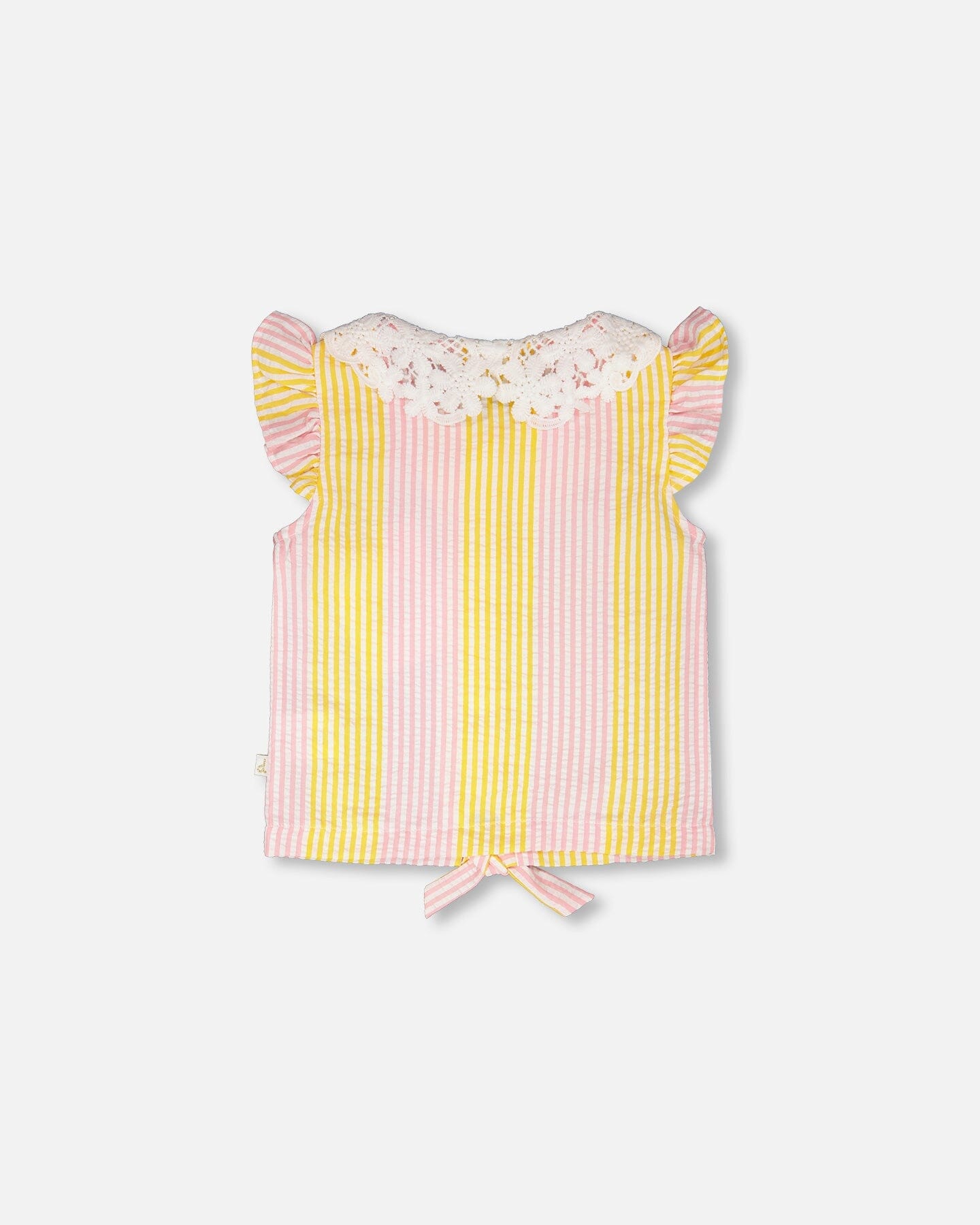 Sleeveless Shirt Pink And Yellow Stripes With Crochet Collar